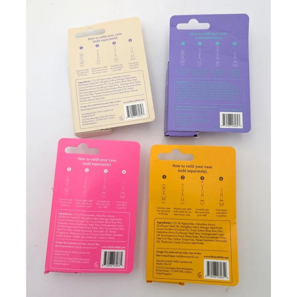 Lot 4 Packs Wild Lip Balm Refills 8 Total Cotton Candy Honey Vanilla NEW